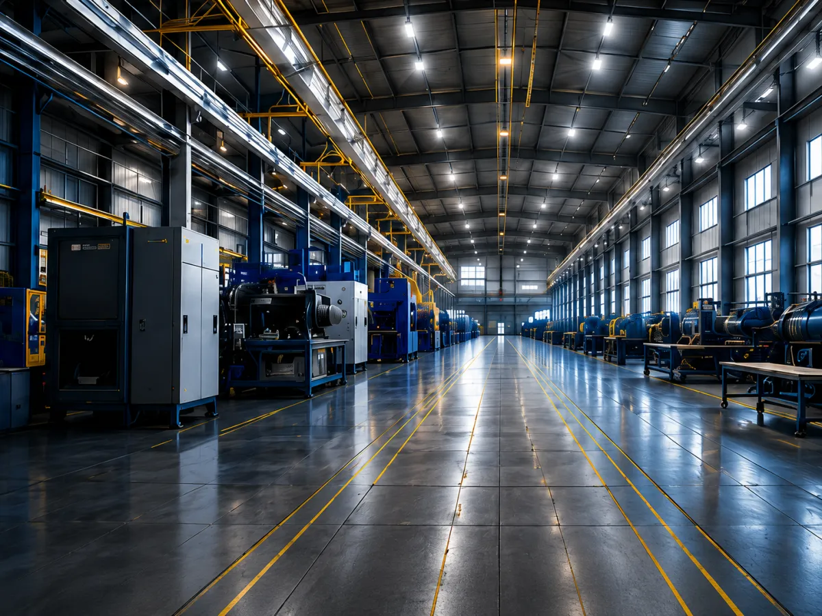 Interno di un capannone industriale con macchinari e impianti