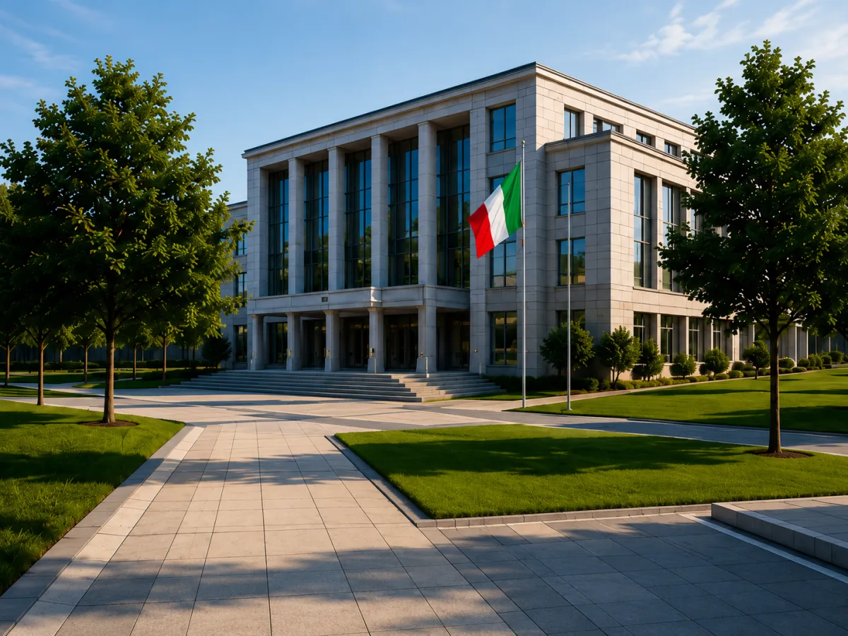 Edificio pubblico istituzionale con bandiera italiana